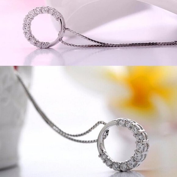 *NEW 925 Sterling Silver Diamond Circle Necklace - Picture 6 of 12